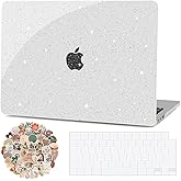 G JGOO Compatible with MacBook Air 13 inch Case 2026 2025 2024 2023 2022 M4 A3240 M3 A3113 M2 A2681, Clear Glitter Hard Shell for MacBook Air 13.6 inch Case + Keyboard Cover +50 Pcs Laptop Sticker