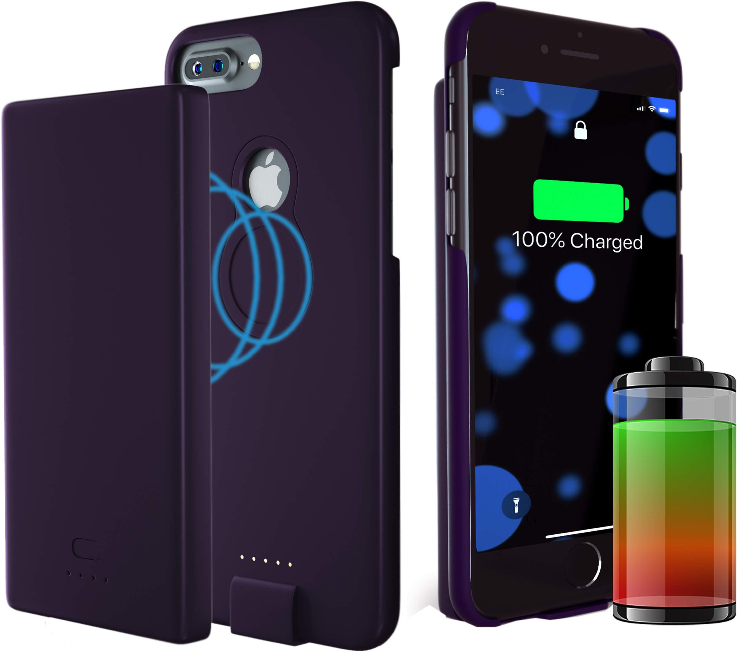 iPhone 6 Plus / 6S Plus / 7 Plus / 8 Plus Battery Case, Military Grade 12ft. Drop Tested Protective Case with Detachable Magnetic Power bank, Compatible with Apple iPhone 6+/6S+/7+/8+ - Violet