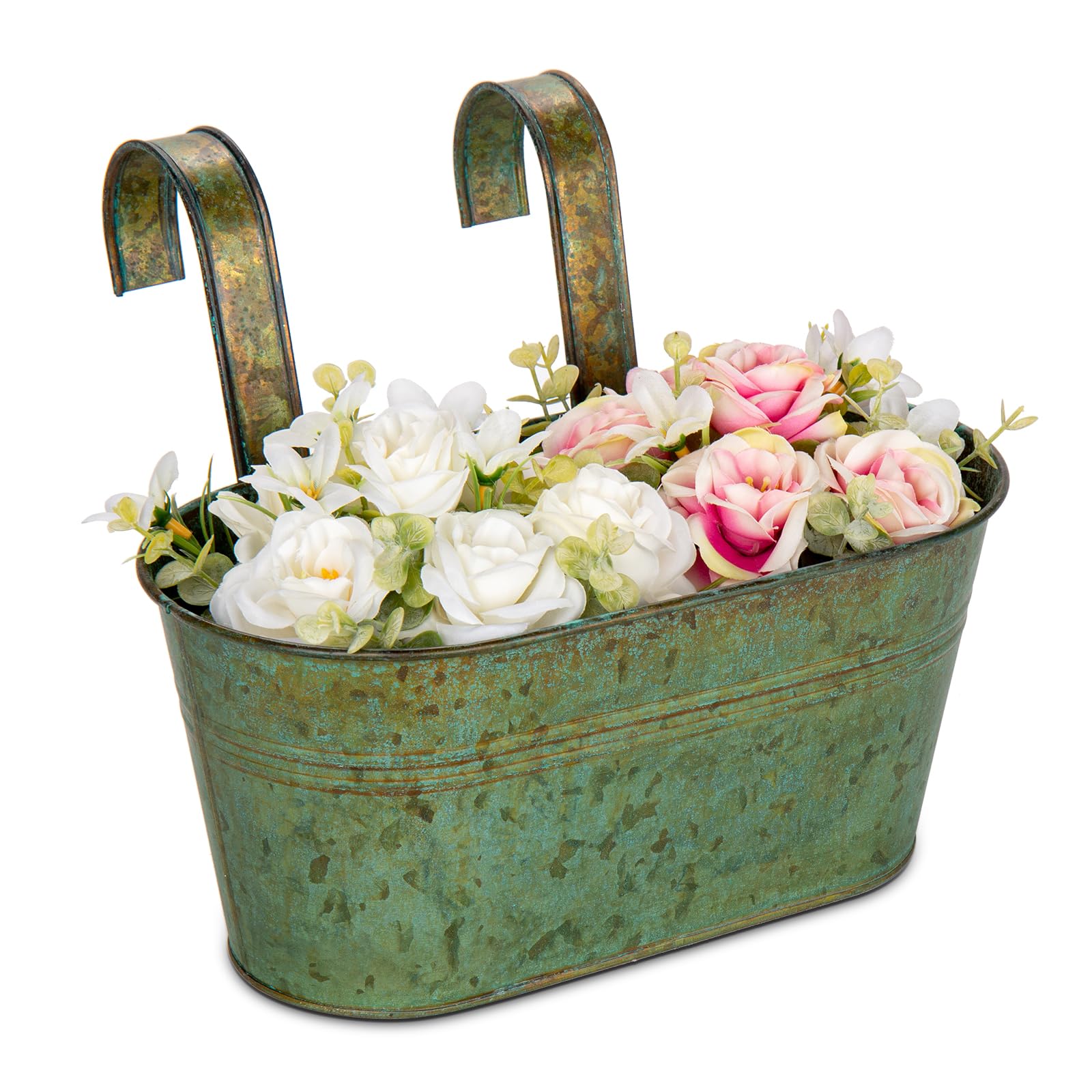 Oairse 2PCS Hanging Plant Pot Galvanised Planter with Detachable Hook Zinc Plant Pot Vintage Metal Flower Pot Garden Vase Bucket for Indoor Outdoor Balcony Decor