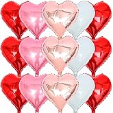 Red Pink White Champagne Gold Heart Shaped Balloons, 15 Pcs 18 Inch Valentines Day Foil Heart Balloons for Valentine's Day Wedding Bridal Shower Anniversary Engagement Party Supplies Decorations
