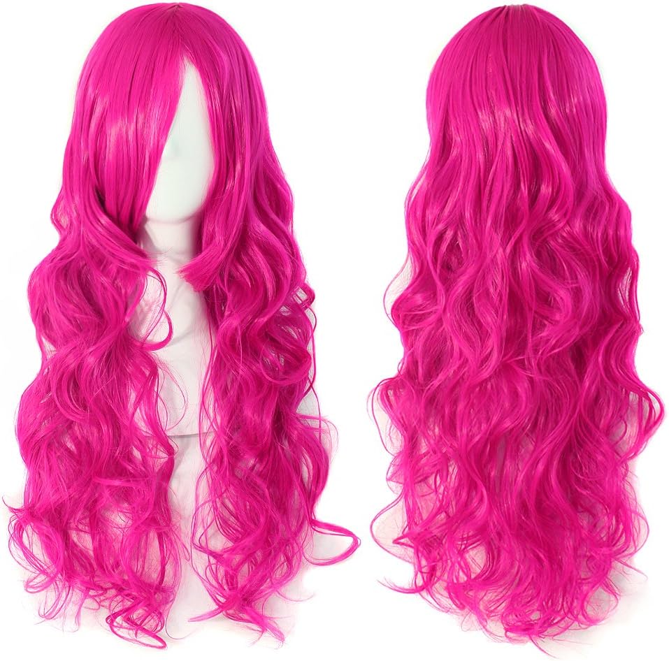MapofBeauty 70cm Long Pink Wavy Cosplay Party Wig (Pink), 70 cm (Pack of 1) - Image 4