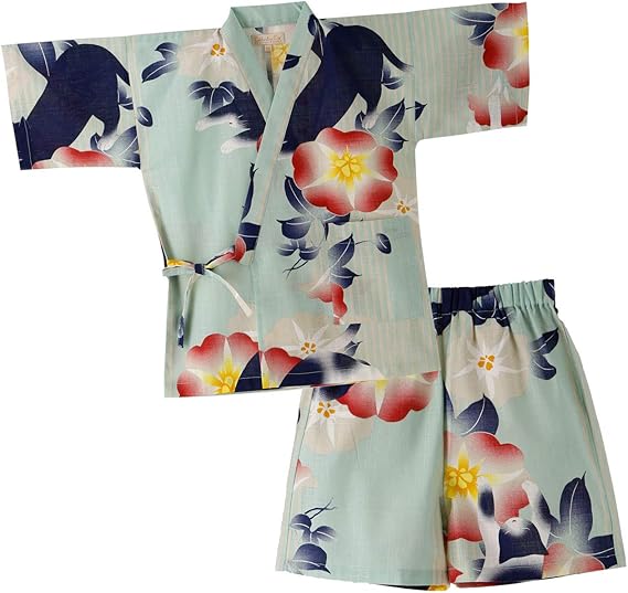 Amazon キャサリンコテージ 夏祭り 花火大会 夏イベント レトロ モダン 和柄 キッズ甚平 子供 女の子 Wb003 100cm 朝顔と猫 E Tak 着物 浴衣 通販