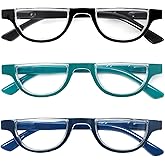 DXYXYO Half Moon Reading Glasses for Women, 3 Pack Small Semi Frame Readers with Spring Hinge Blue Light Blocking