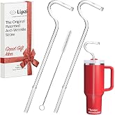 Lipzi - Anti Wrinkle Straw - Glass anti-wrinkle drinking straws for 40oz Tumbler, Clear Reusable Straws with Cleaning Brush - Eco-Friendly Alternative to Plastic - Cleaning Brush Included - 2 Pack