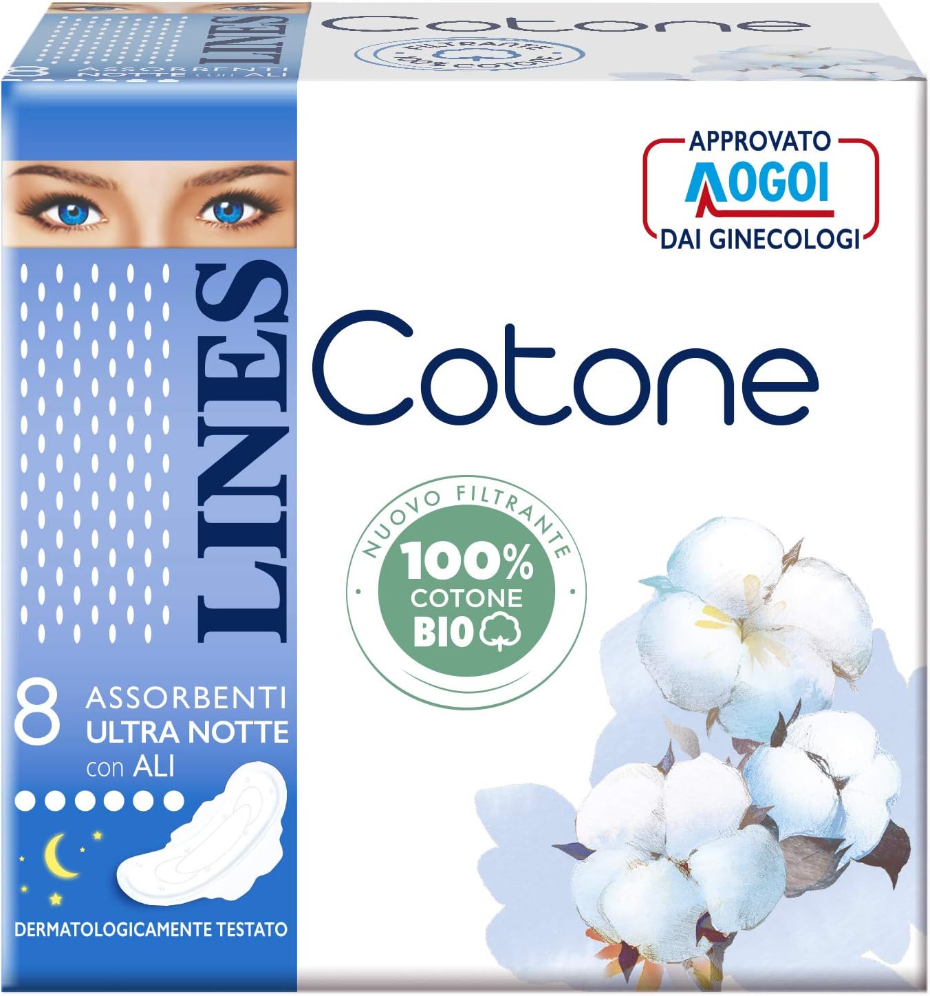 Lines Cotone Bio Assorbenti Ultra Notte Con Ali Confezione Da 8 Pezzi Amazon It Salute E Cura Della Persona