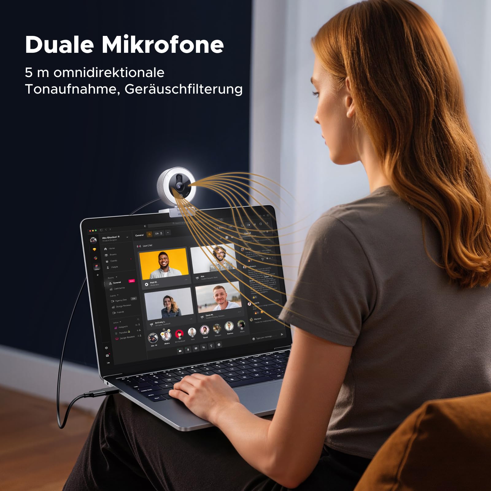 UGREEN FineCam Lite 2K Webcam mit Ringlicht PC Kamera mit mikrofon Streaming Kamera mit Abdeckung Fixfokus 4 Fülllichtstufen 80°FOV USB-A/C Anschluss Kompatibel mit PC/Laptop/Windows/Mac/Linux/Skype 6