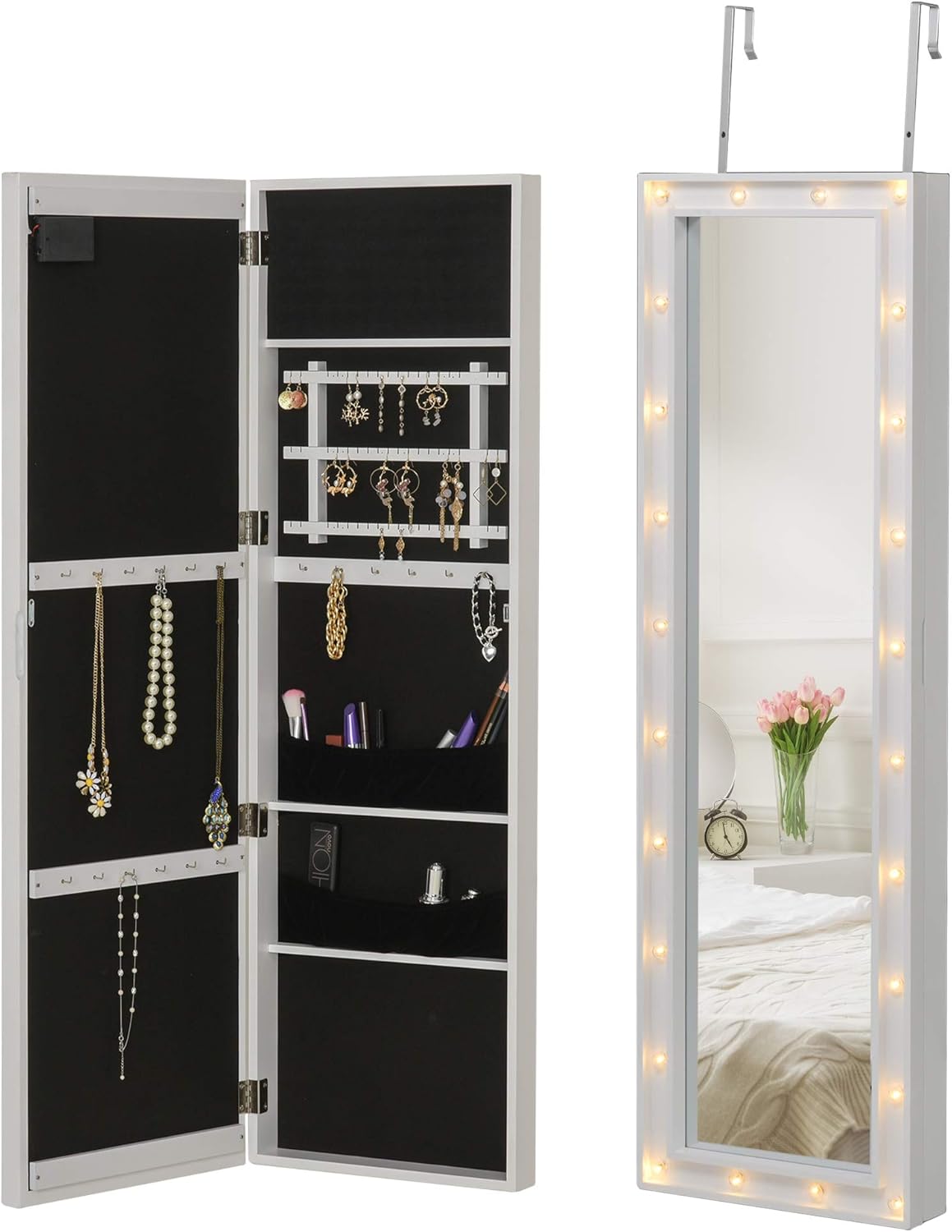 Armoire à Bijoux avec Miroir Multirangements éclairage LED à
