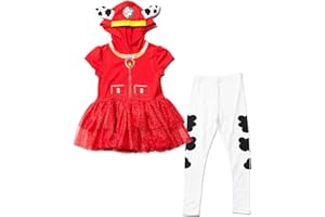 Paw Patrol Girls Hooded Cosplay T-Shirt Dress and Leggings Outfit Set Toddler to Little Kid Sizes (2T - 7-8)
