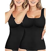 AURUZA 2PCS Women's Shapewear Tummy Control U Neck Camisole Tops for Women Seamless Compression Tank Top Regular Plus Size, M, Black+Black