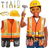 Pandapop Kids Tool Set, Toddler Dress Up Toys, Gifts for Boys &amp; Girls 3 4 5 | Toddler Tools with Kids Construction Vest, Hard Hat &amp; Goggles, Kids' Dress Up &amp; Pretend Play, Halloween Costumes for Kids