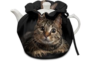 Xoenoiee Cute Cat Black Pattern Tea Cozy Teapot Cover Thermal Insulation Tea Pot Cosy Teapot Cover Home Kitchen Table Tea Pot Cover Teapot Cozy Warmer