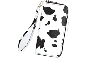 Fanwill Cow Print Stuff Wallets for Women Western Highland Leather Purse Zip Around Ladies Cluth Wristlet Strap Gifts Card Holder (Cow print)