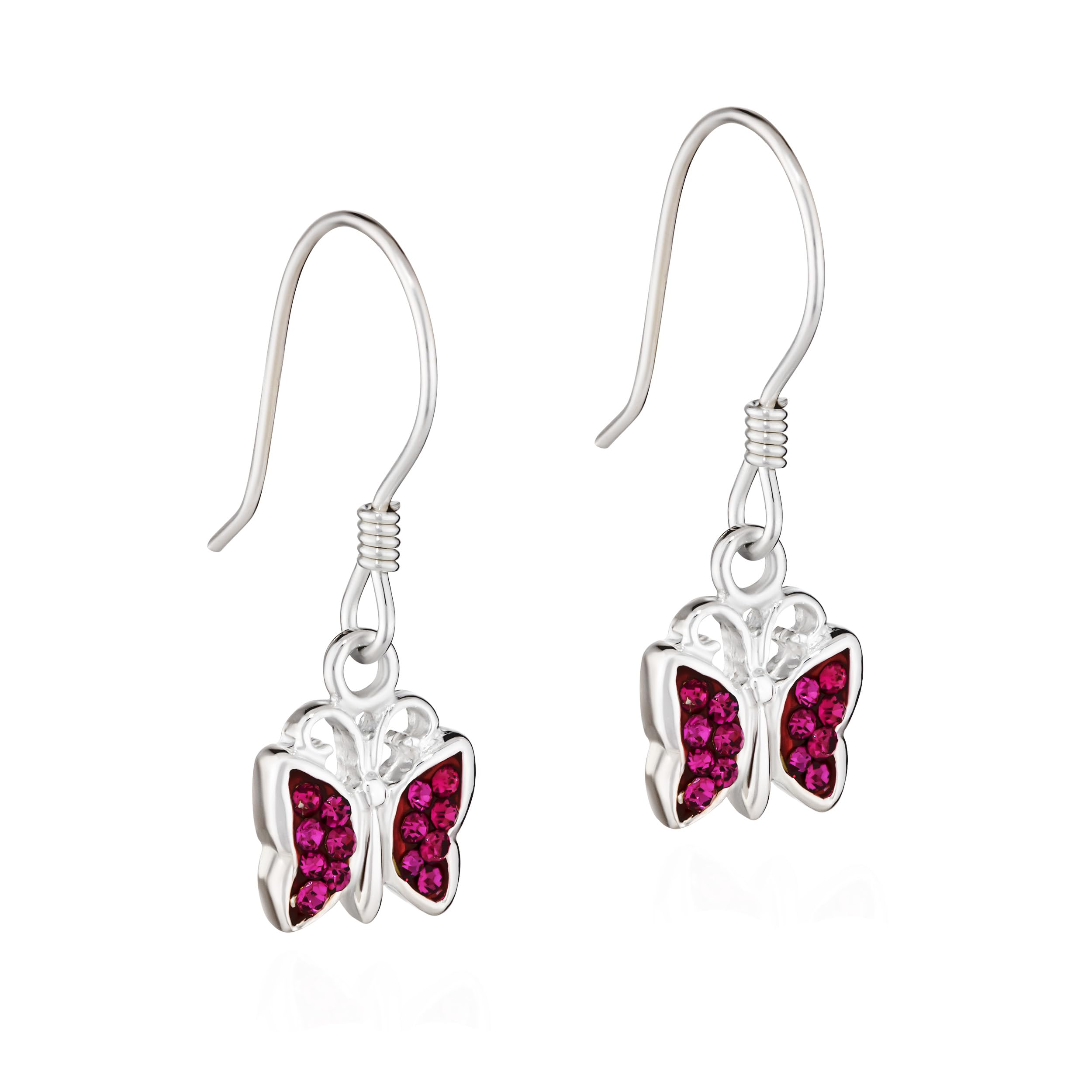 NKlaus genuine 925 sterling silver pair of children's pull through earrings butterfly zircon pink 1899