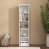 Panana 5-Tier Wooden Cube Bookcase White Tall Narrow Display Unit view 2