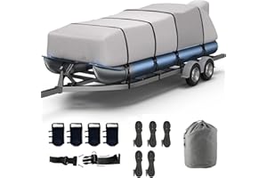 CHEYIBAO Pontoon Boat Covers 21-24 ft Waterproof PU Coating Marine Grade 600D Polyester UV-Proof with Windproof Buckle Straps Trailerable Boat Cover