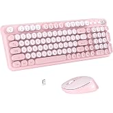 Links9+ Wireless Keyboard and Mouse Combo, Full Sized (Pink) | Retro Typewriter Keyboard Style, 2.4G USB Receiver, Plug-and-Play, Keyboard Mouse Set for PC, Laptop, Tablet, Windows and MAC