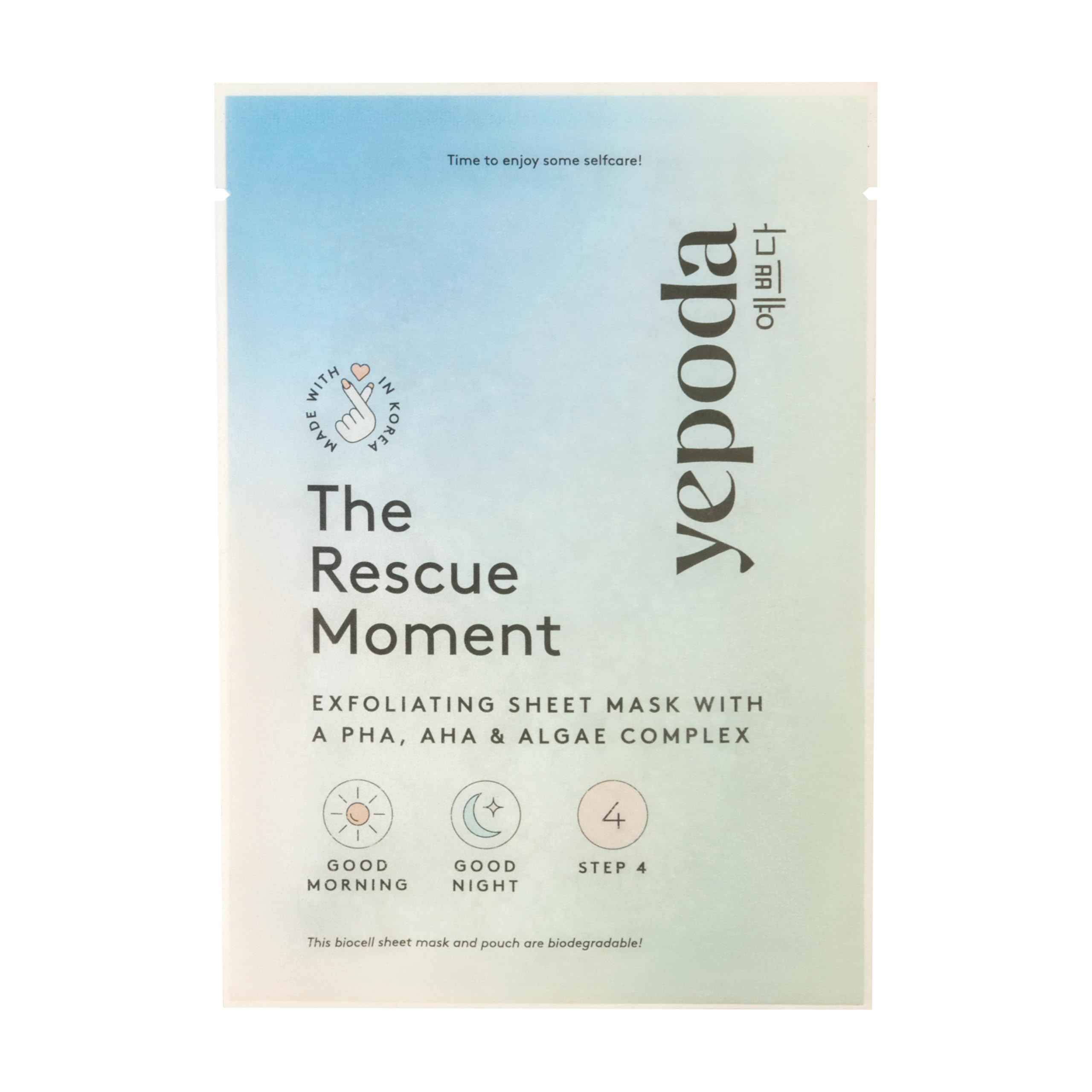 Yepoda The Rescue Moment, Exfoliating PHA & AHA Sheet Mask, Brightening & Purifying, Vegan Korean Sheet Mask for All Skin Types, 25 ml