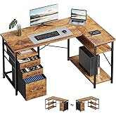 Maihail 47" Computer Desk with Drawers, Desks for Bedrooms, Writing Desk with Storage, Work Desk for Small Space, Rustic Brown