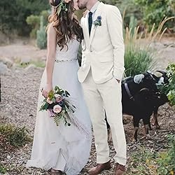 High-End Suits 2024 Ivory Mens Linen Tuxedo Suits