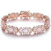 Barzel 18K White Gold or Rose Gold Plated Created Opal Tennis Bracelet