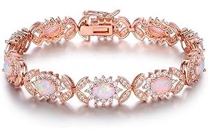 Barzel 18K White Gold or Rose Gold Plated Created Opal Tennis Bracelet