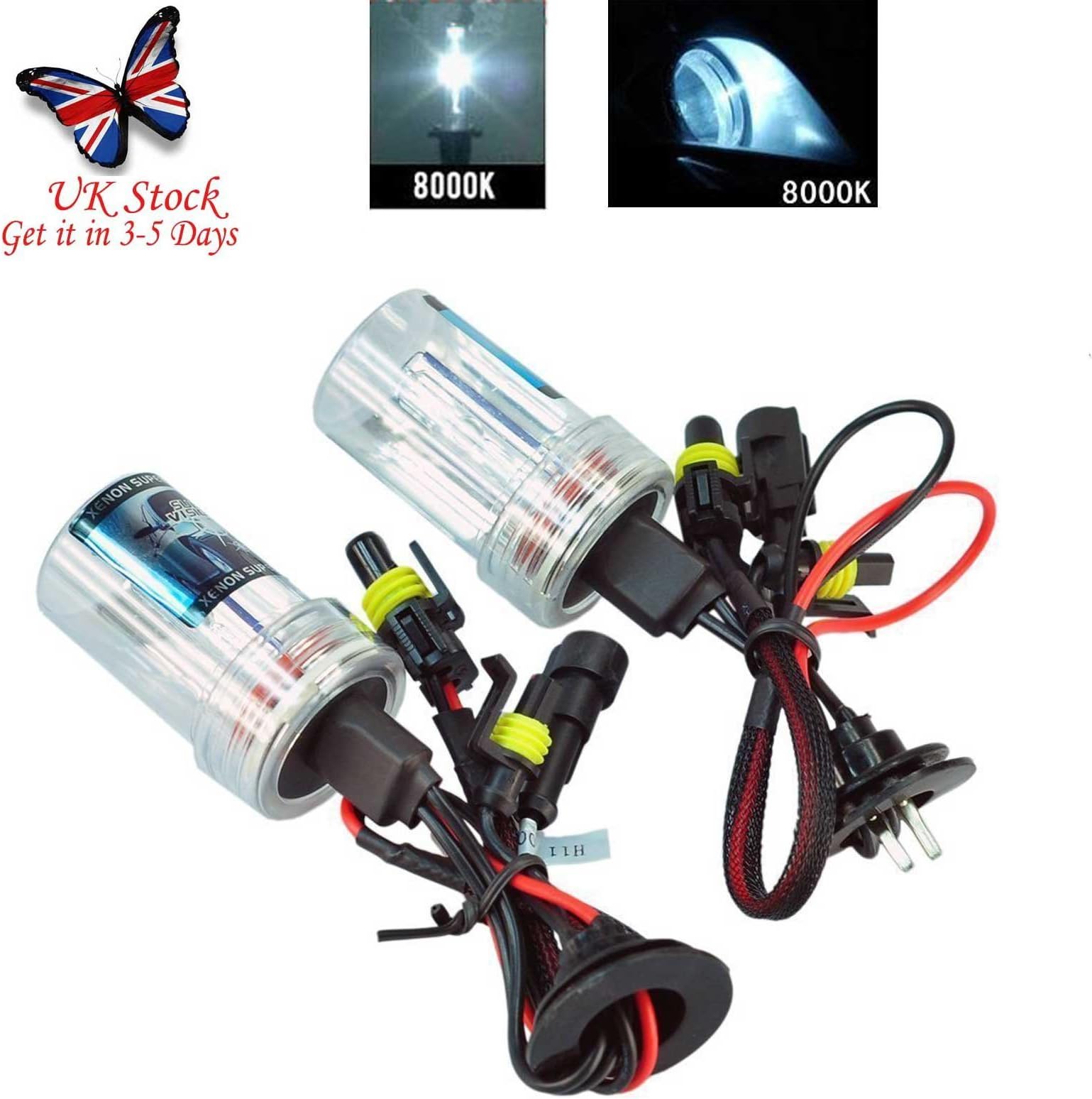 Autofather 55W H8/H9/H11 HID Xenon Headlight Replacement Bulbs-2 Pcs Bulbs 8000K Blue&White Color