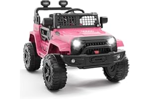 Hetoy Ride on Truck Car, 12V Kids Electric Vehicles with Remote Control Spring Suspension, LED Lights, Bluetooth, 3 Speeds