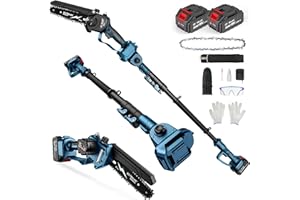 GEVEELIFE 2-in-1 Electric Pole Saw, Cordless Pole Saw & 6 Inch Brushless Mini Chainsaw with 2x 4.0Ah Battery, Pole Saws for Tree Trimming, 15-Foot Reach Extension Pole for Tree Branches Wood Cutting