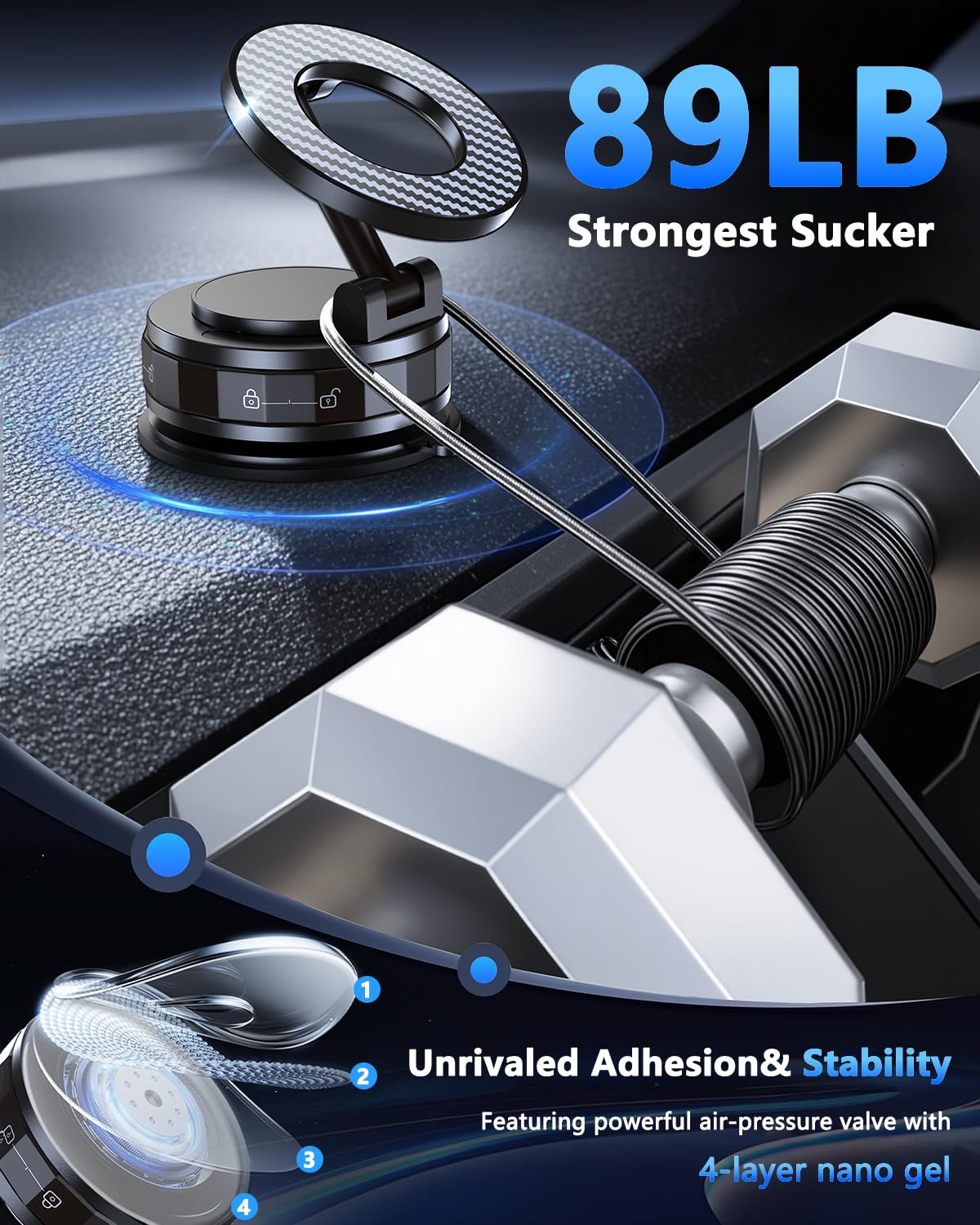 Vacuum Magnetic Car Phone Holder for Mag-Safe [89+LBS Suction & 3200gf Magnetic] 360° Adjustable Ultra Suction Cup Phone Holders for Your Car, Car Mount for iPhone 17 Pro Max 16 15 14 13 12 Air Plus