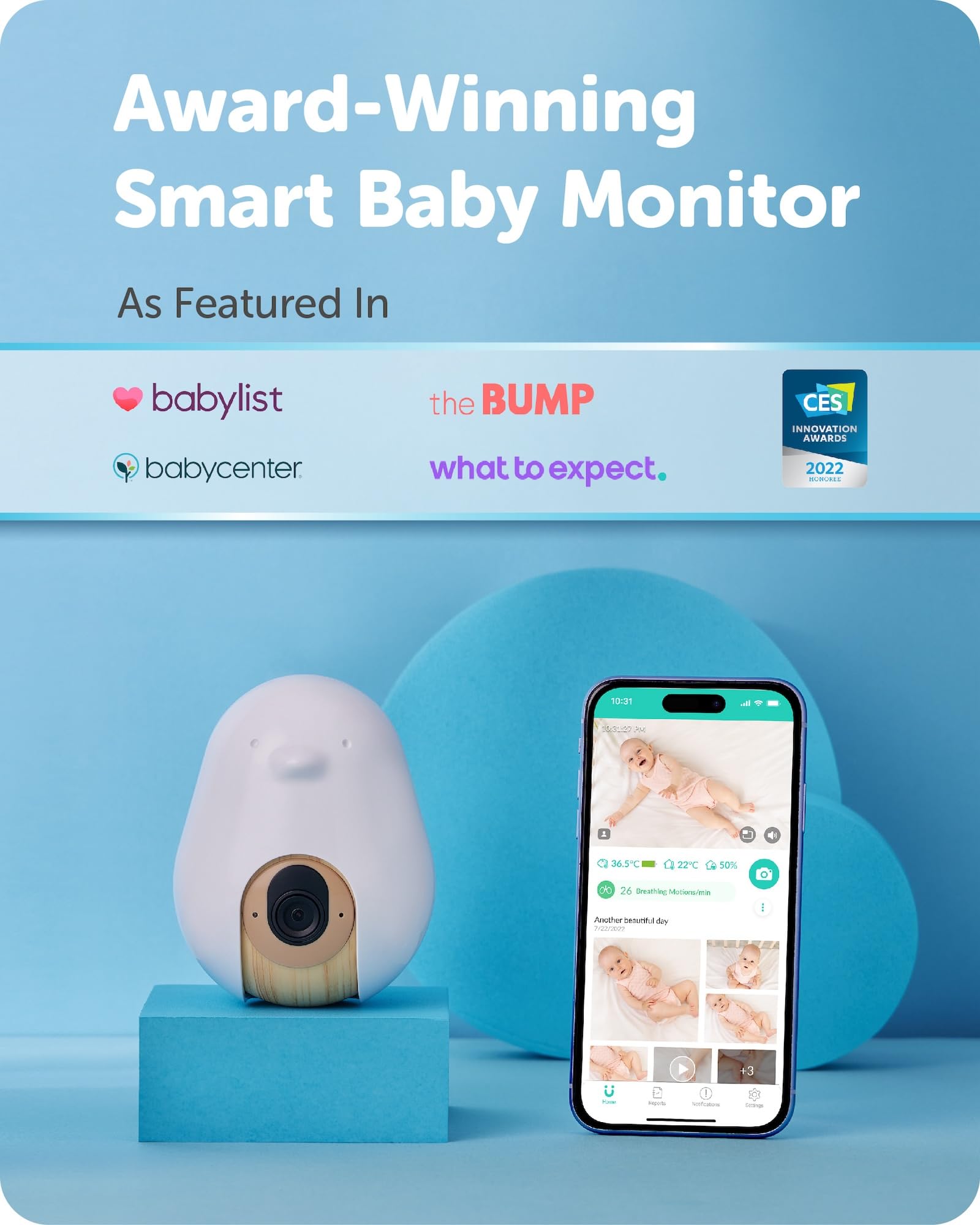 CuboAi Plus Smart Baby Monitor: Sleep Safety Alerts for Covered Face, Danger Zone & Sleep Analytics - 1080p HD Night Vision Camera, 2 Way Audio, Cry & Temperature Detection (Incl. 3 Stand Options)