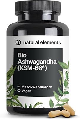 Bio-Ashwagandha – KSM-66® Premiumrohstoff (180 Kapseln mit überdurchschnittlicher Reichweite) – 5% Withanolid-Gehalt – laborgeprüft, vegan und hochdosiert
