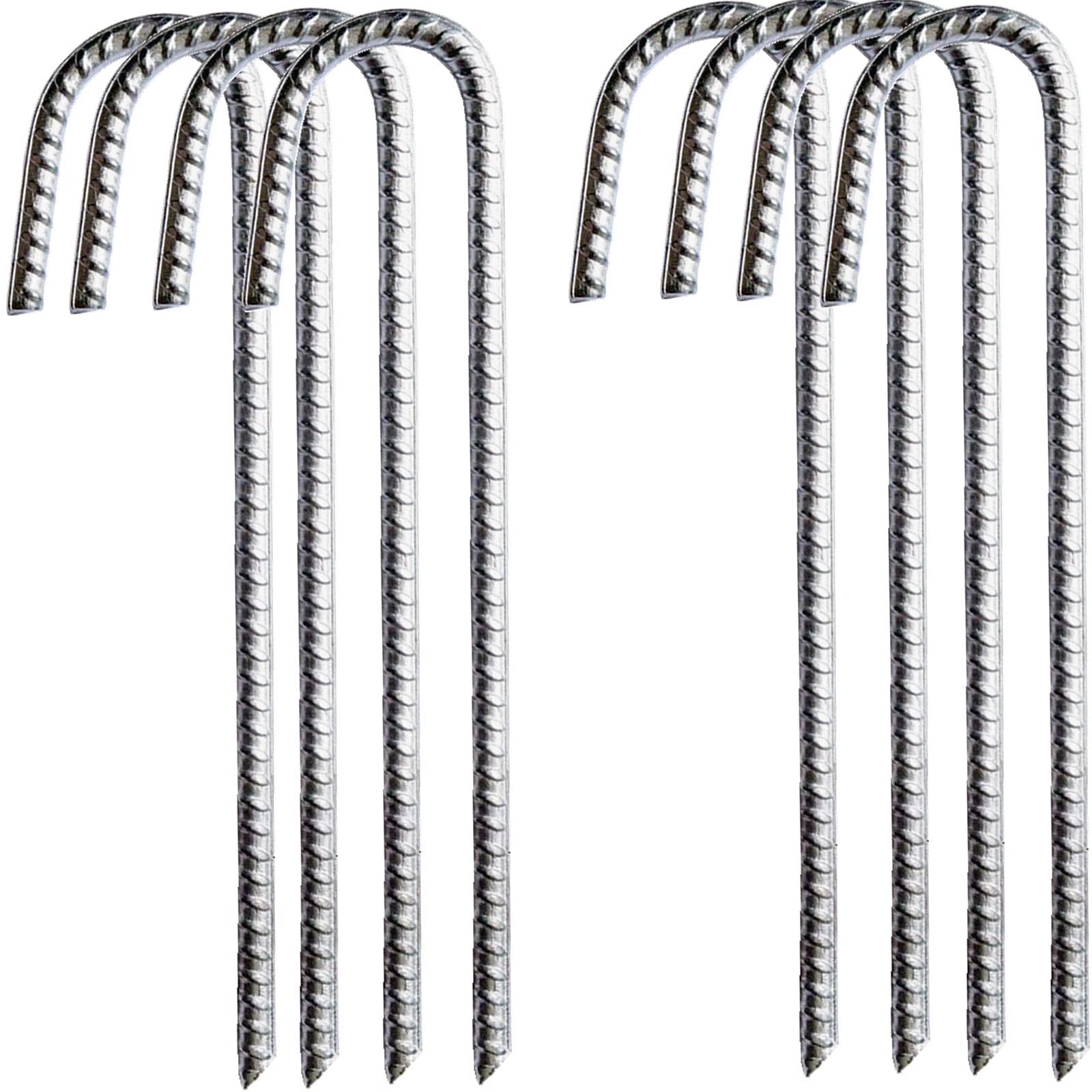 YAAVAAW Industrial/Heavy Duty Silver Galvanised Metal Ground Rebar Stakes Tent Pegs, 8x30cm J Hooks Anchorage Stakes, Heavy Duty for Marquees, Gazebos, Camping, Football Nets, Tents, Trampolines