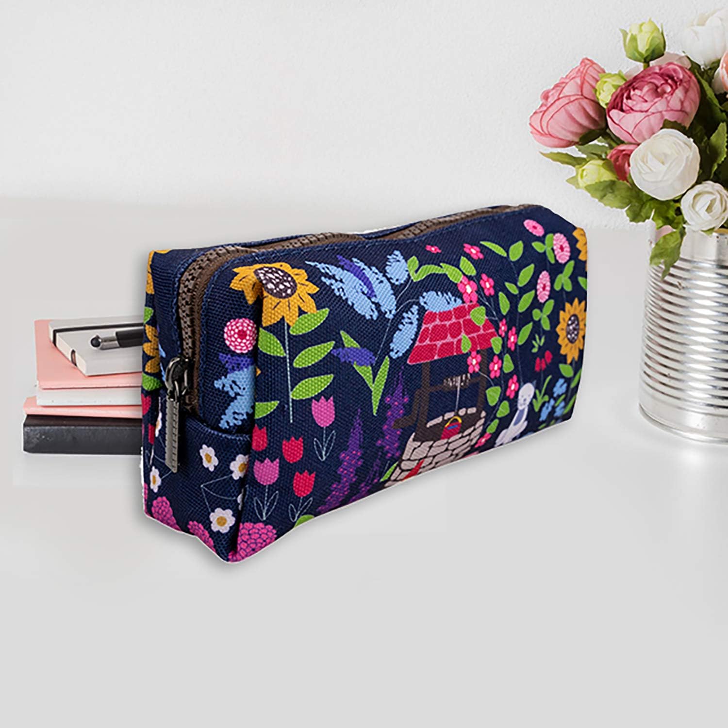 LParkin Cute Garden Gnome Canvas Pencil Case Pen Bag Pouch Gadget Box Stationary Case Makeup Cosmetic Bag - Image 5