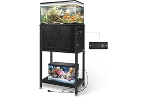 BEURUKU 5-10 Gallon Fish Tank Stand, Heavy Duty Aquarium Stand with Cabinet & Power Outlets for Fish Tank Accessories Storage, Double Tank Stand 20.5" L* 11" W Tabletop, 220LBS Capacity Black