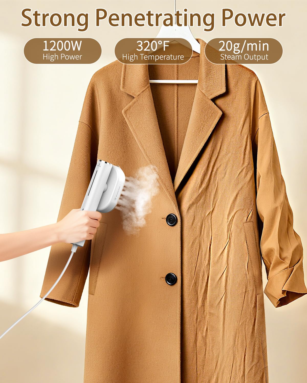 HULMAY Portable Steamer For Clothes Travel Mini Steamer and Iron Fast 10s Heat-Up, Horizontal and Vertical 1200W Effortless Wrinkle Removal, Garment Steamer and Iron for Travel Office Home(110-120V)