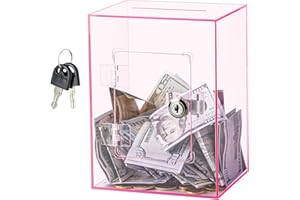 Hicocool Clear Piggy Bank with Lock, Acrylic Piggy Bank for Adults Kids Openable, Reusable Money Saving Box with Key for Birthday (Pink)