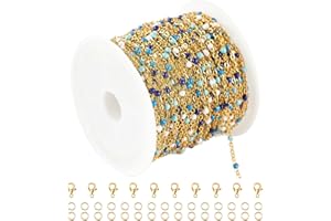 UMAOKANG 33 Feet/10M Blue Mixed Color Bead Chains for Jewelry Making Gold Plated Stainless Steel Soldered Cable Thin Chain on Spool Bracelet DIY Jewelry Findings