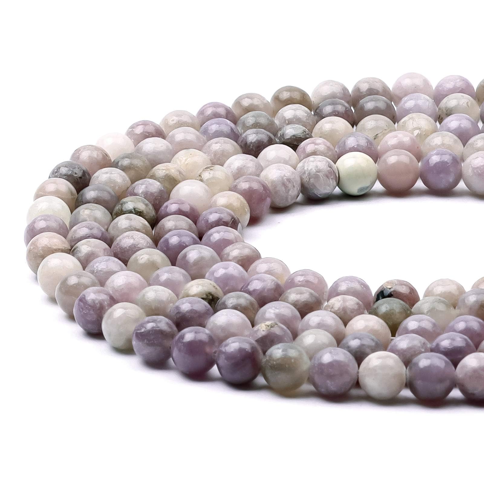 6mm Round Lilac Gemstone Beads, 60-65pcs Loose Smooth Healing Power Stone Beads for Bracelet Necklace Jewellery Making and DIY Crafts, 1 Strand 15.5"