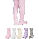 LA ACTIVE Baby Girls Tights - Cozy Warm Cotton Cable Knit Winter Tights - Non-Skid Grip - Toddler Infant Newborn Kids