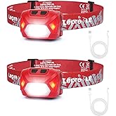 Lepro Headlamp Rechargeable 2-Pack, 2000 Lux Super Bright LED Headlamp with Red and White Light, 6 Lighting Modes Hardhat Hea