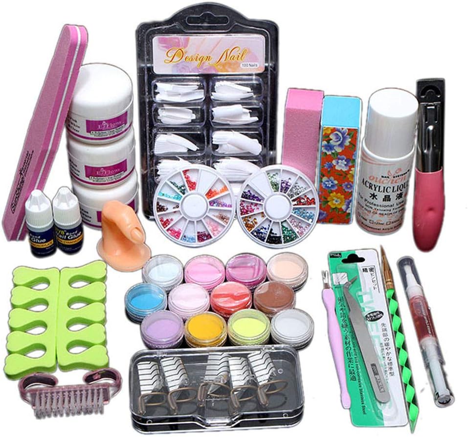 Lomsarsh Acrylic Nail Art Kit, Acrylic Powder Nail Art Decorations Kit Brush Cuticle Revitalizer Oil Pen Tools Rhinestones Sanding Buffer Forms Nail Tips Glue Mold Acrylic Nail Art DIY Set