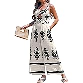 CUPSHE Women's Romper V Neck Cami Keyhole Straight leg Jumpsuit Wide leg Outfit Casual Dressy