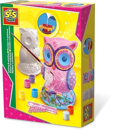 SES Creative 012854 01285-Gipsfigur Eule mit Glitzer