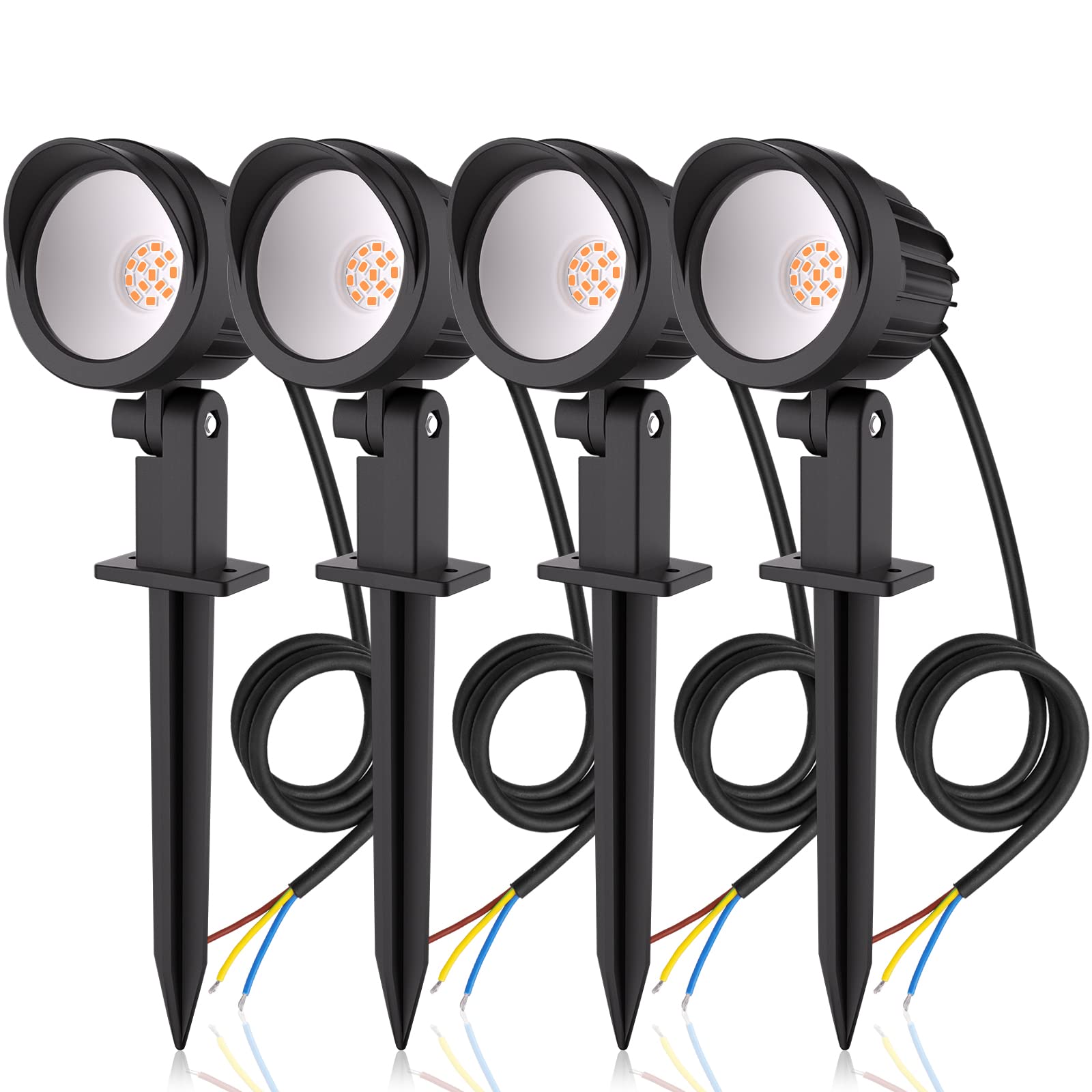 MEIKEE Outdoor Garden Landscape Lights 500LM Spike Lights LED Landscape Spotlights IP66 Waterproof Lawn Light Decorative Light for Garden Lawn Landscape Patio Backyard Warm White 4 Pack 1M Cable