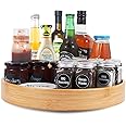 Lazy Susan Organizer 14 inch, Bamboo Lazy Susan for Table, Kitchen Turntable Organizer with Double Handles, Round Wood Rotating Turntable Spice Organizer for Countertop Cabinet or Pantry