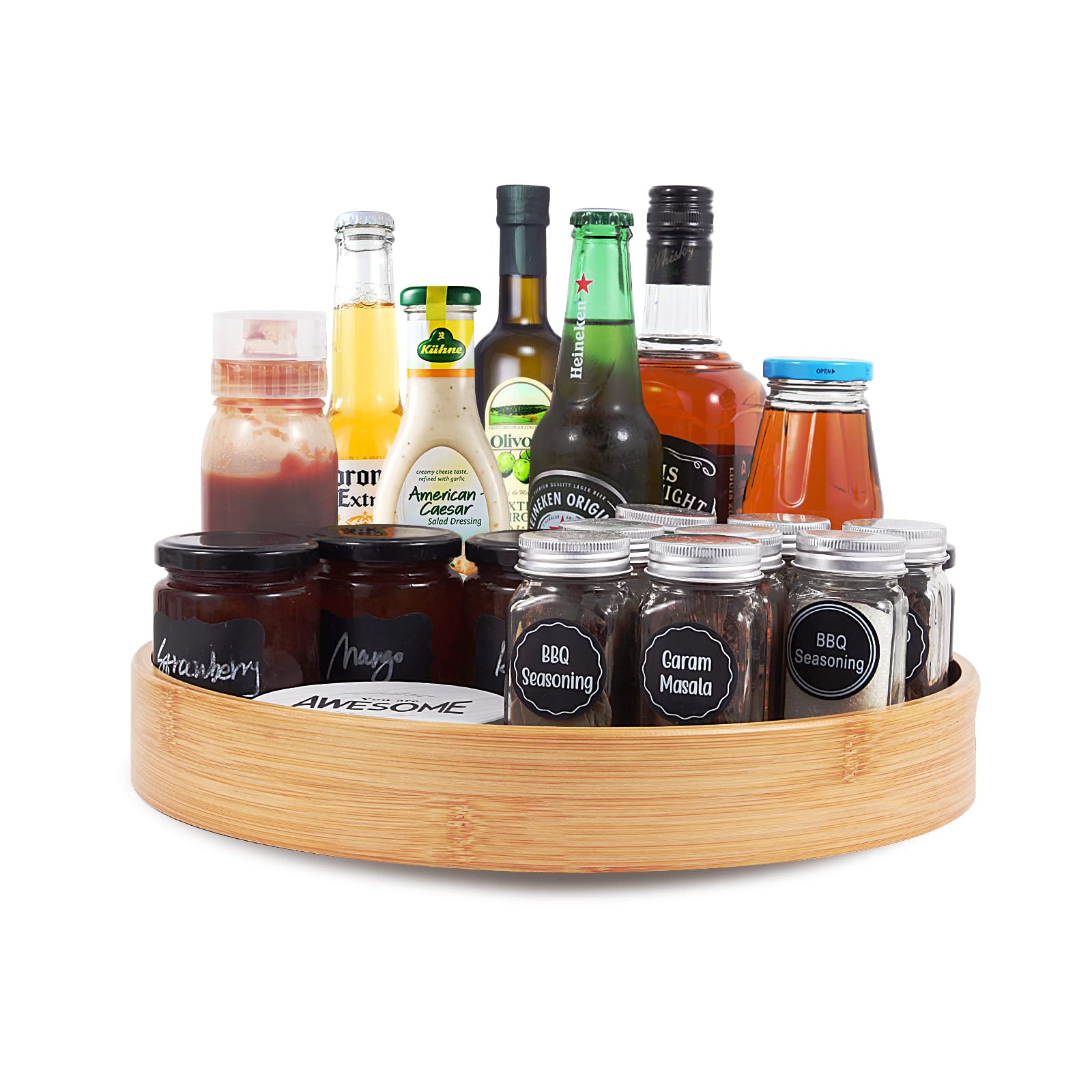Photo 1 of Lazy Susan Organizer 14 inch, Bamboo Lazy Susan for Table, Kitchen Turntable Organizer with Double Handles, Round Wood Rotating Turntable Spice Organizer for Countertop Cabinet or Pantry