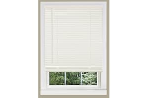 PowerSellerUSA 1" Slats Cordless Window Blinds, 64L x 32W Inches Solid Pattern Light Filtering Vinyl Indoor-Outside Ceiling Mount Mini Blind, Manual Cordless Rollup Window Privacy Blinds, Alabaster