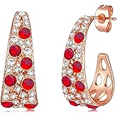 EVEVIC Stunning Multicolor Austrian Crystal Chunky Hoop Earrings for Women 14K Gold Plated Hypoallergenic Half Hoop Earring Trendy Jewelry Gift