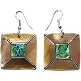 Swimmi Iridescent Paua Abalone Shell Earrings, Natural Mother of Pearl Earrings for Women, Handmade Dangle Drop Abalone Earrings, Seashell Earrings Fashion Jewelry GA271