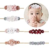 NUWAJP Baby Girls Headbands Flower Headband 6 Pcs Nylon Elastic Headbands Newborn Hair Bows Christmas Hair Accessories Gifts for Infant Toddlers Kids